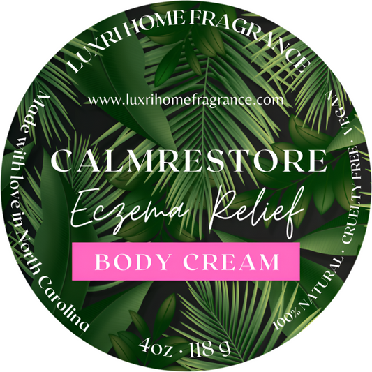 Luxri Home Fragrance CalmRestore Eczema Relief Cream is a premium, all-natural skincare solution designed to bring soothing comfort and healing to eczema-prone skin. This luxurious cream is expertly crafted with carefully chosen ingredients to provide deep nourishment, hydration, and relief from irritation, inflammation, and dryness, making it ideal for all skin types. At Luxri, we believe in harnessing the power of nature to create products that enhance well-being, and CalmRestore is no exception.